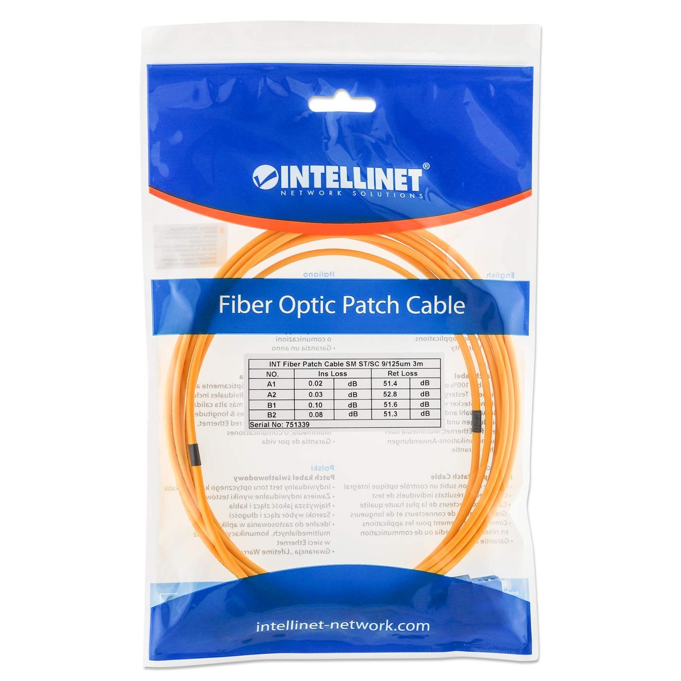 10 m ST to SC UPC Fiber Optic Patch Cable, 3.0 mm, Duplex, LSZH, OS2 Singlemode, Yellow Packaging Image 2