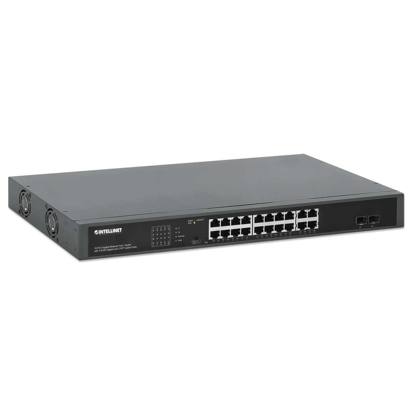 16-Port Gigabit Ethernet PoE+ Switch with 4 RJ45 Gigabit and 2 SFP Uplink Ports Image 3