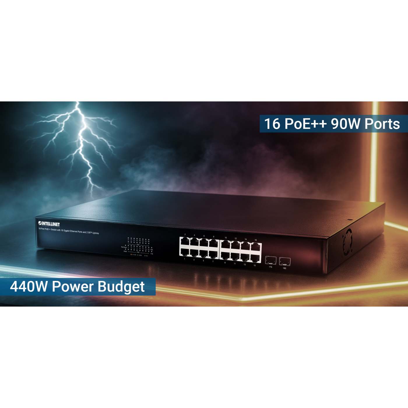 18-Port PoE++ Switch with 16 Gigabit Ethernet Ports and 2 SFP Uplinks Image 8