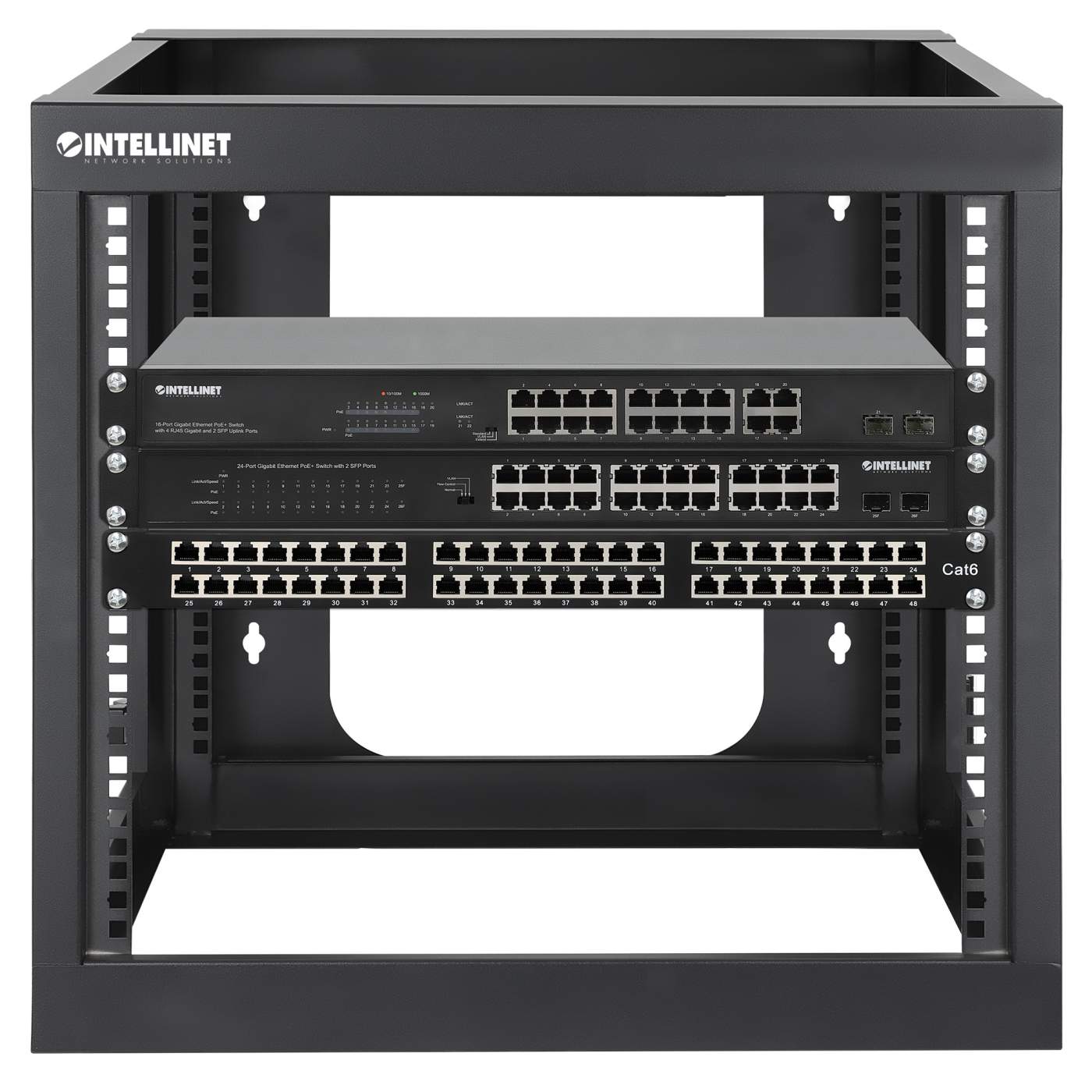 19" Wall Mount 4-Post Open Frame Network Rack, 9U Image 8