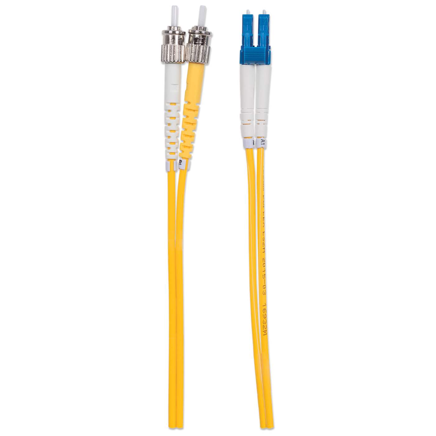 20 m LC to ST UPC Fiber Optic Patch Cable, 3.0 mm, Duplex, LSZH, OS2 Singlemode, Yellow Image 5