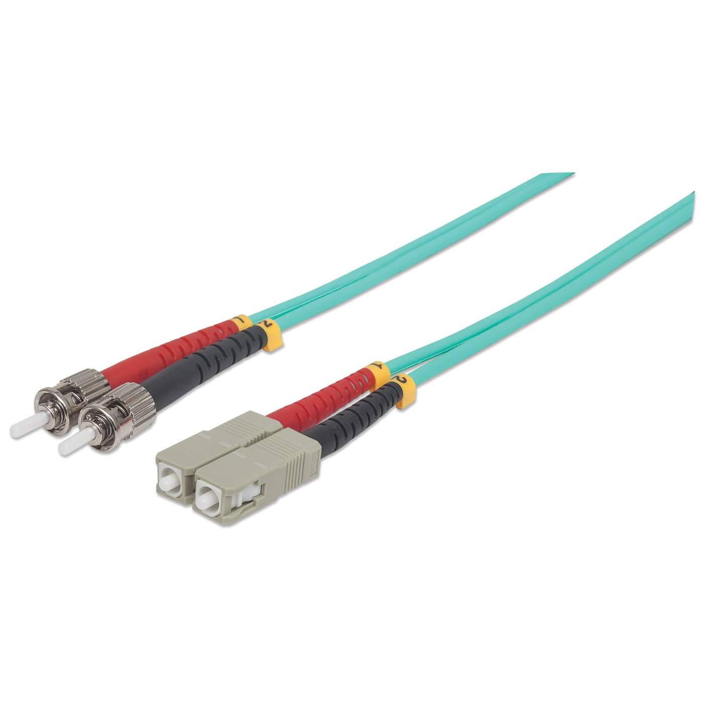 3 m ST to SC UPC Fiber Optic Patch Cable, 3.0 mm, Duplex, LSZH, OM3 Multimode, Aqua Image 1