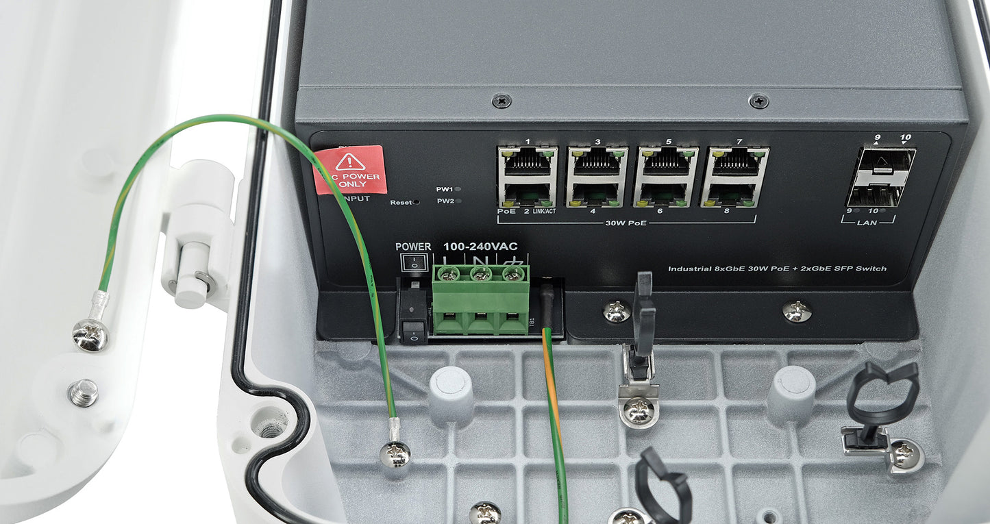 Outdoor IP67/IK10 8-Port PoE+ Switch with 2 SFP Uplink Ports | 250W