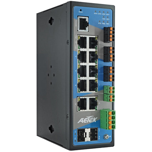 Industrial L2 Managed PRO 8-Port Gigabit PoE+ Switch with 2 SFP and 12V/24VDC Output, 12-48VDC Input | 240W