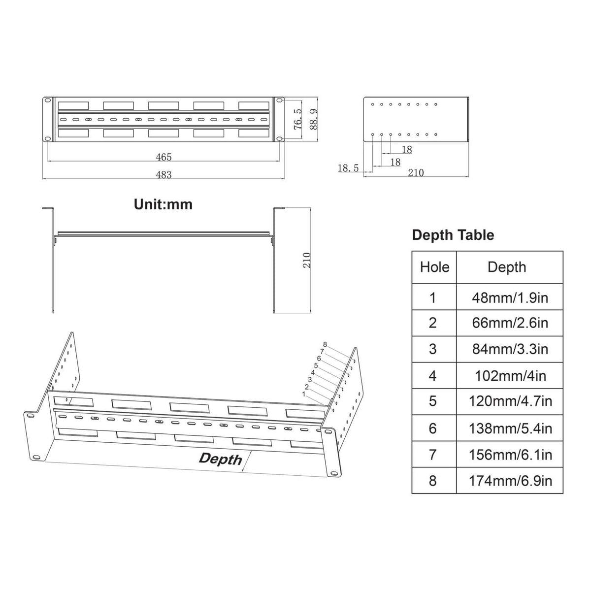 Adjustable 19" Rackmount DIN Rail Kit, 2U Image 8