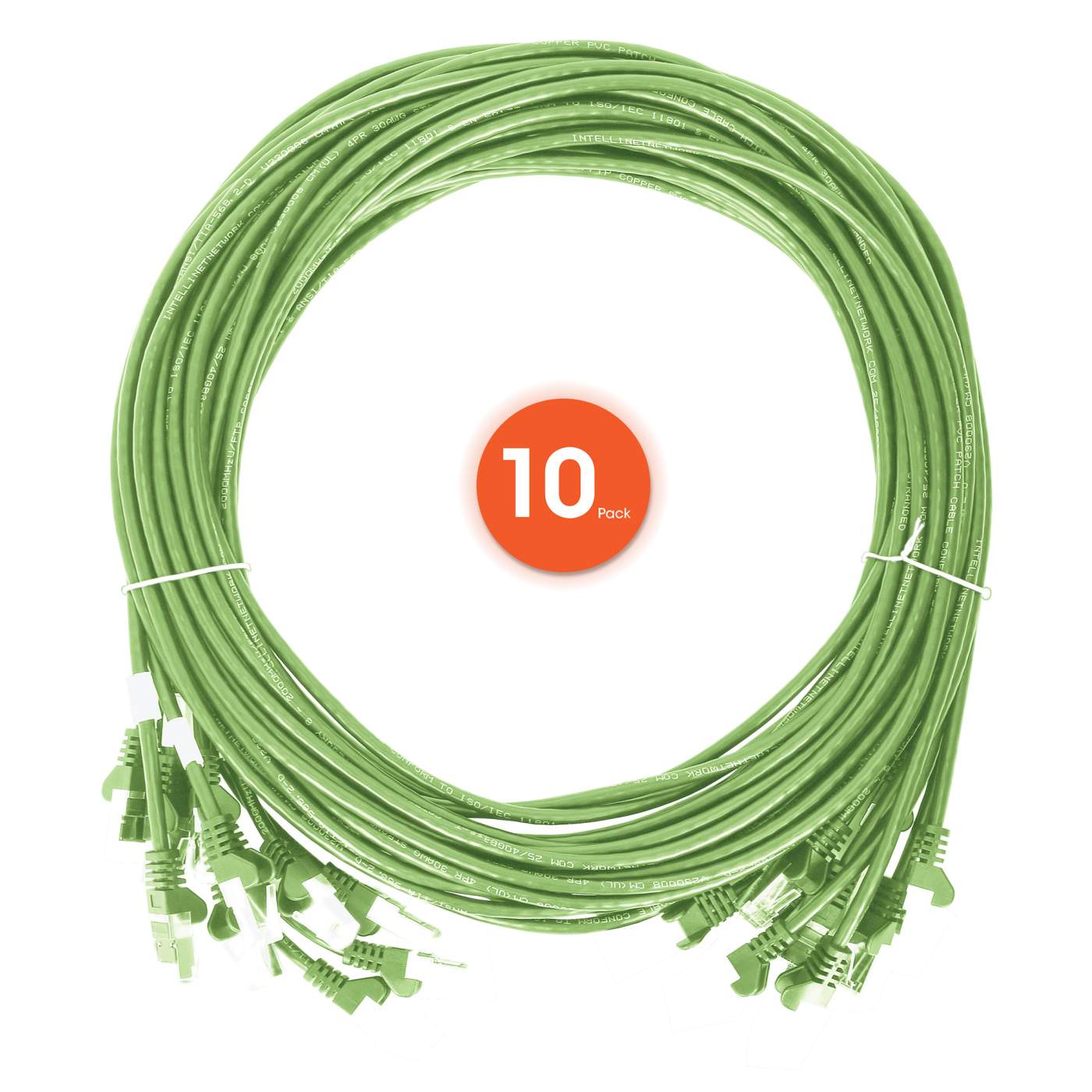 Cat6 U/UTP Slim Network Patch Cable, 10 ft., Bright Green, 10-Pack Image 7