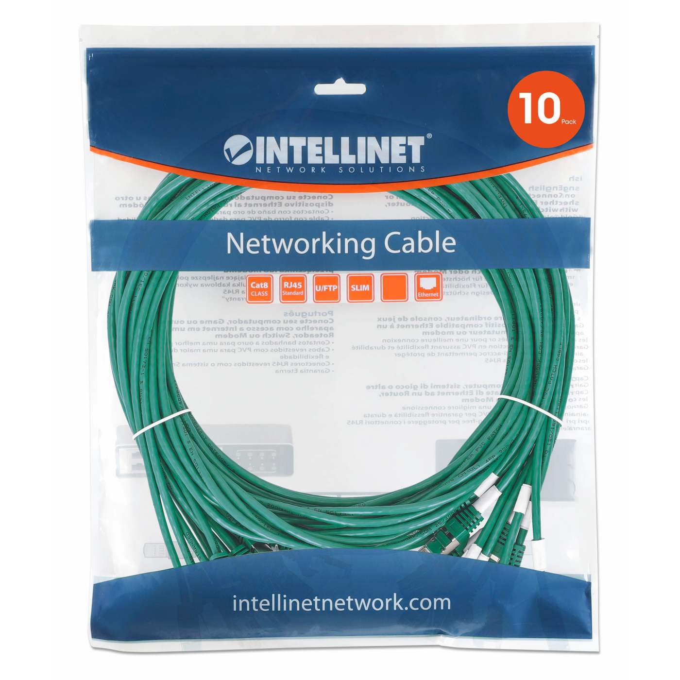 Cat8.1 U/FTP Slim Network Patch Cable, 3 ft., Green, 10-Pack Image 8