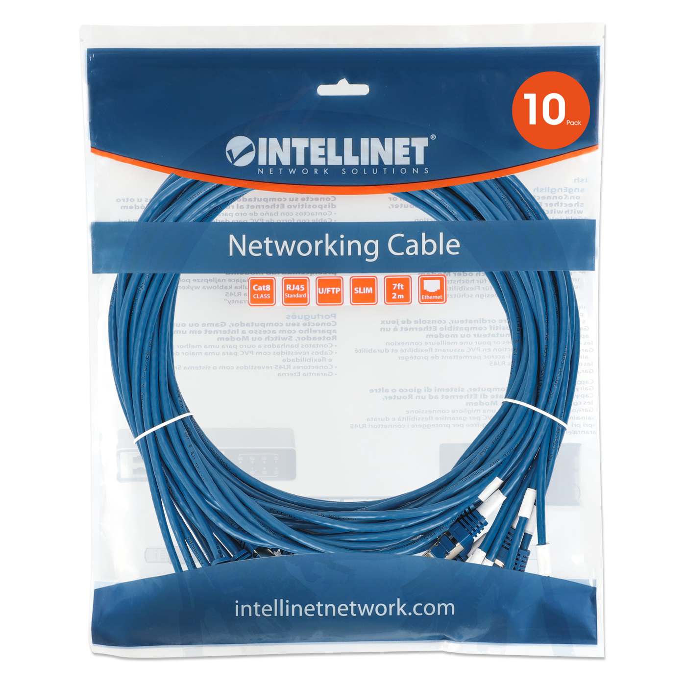 Cat8.1 U/FTP Slim Network Patch Cable, 7 ft., Blue, 10-Pack Image 8