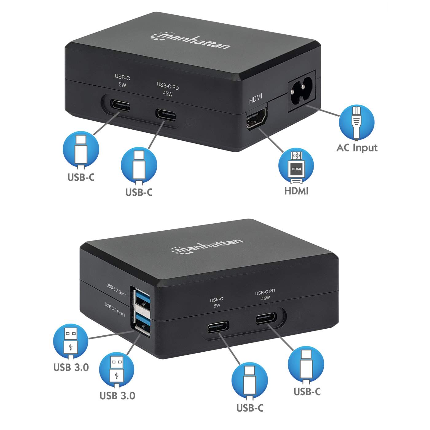 USB C PD Charger 45 W and USB C to HDMI Multiport Dock with 2 x USB C and 2 x USB A ports, compact travel docking station with internal power supply, for Chomebook, Surface, Laptop Image 10