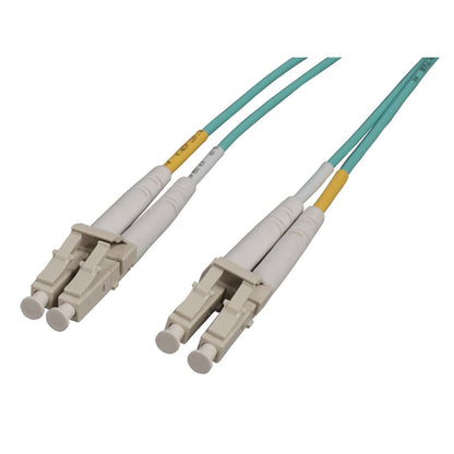 0.5 m LC to LC UPC Fiber Optic Patch Cable, 2.0 mm, Duplex, OFNR, OM4 Multimode, Aqua Image 1