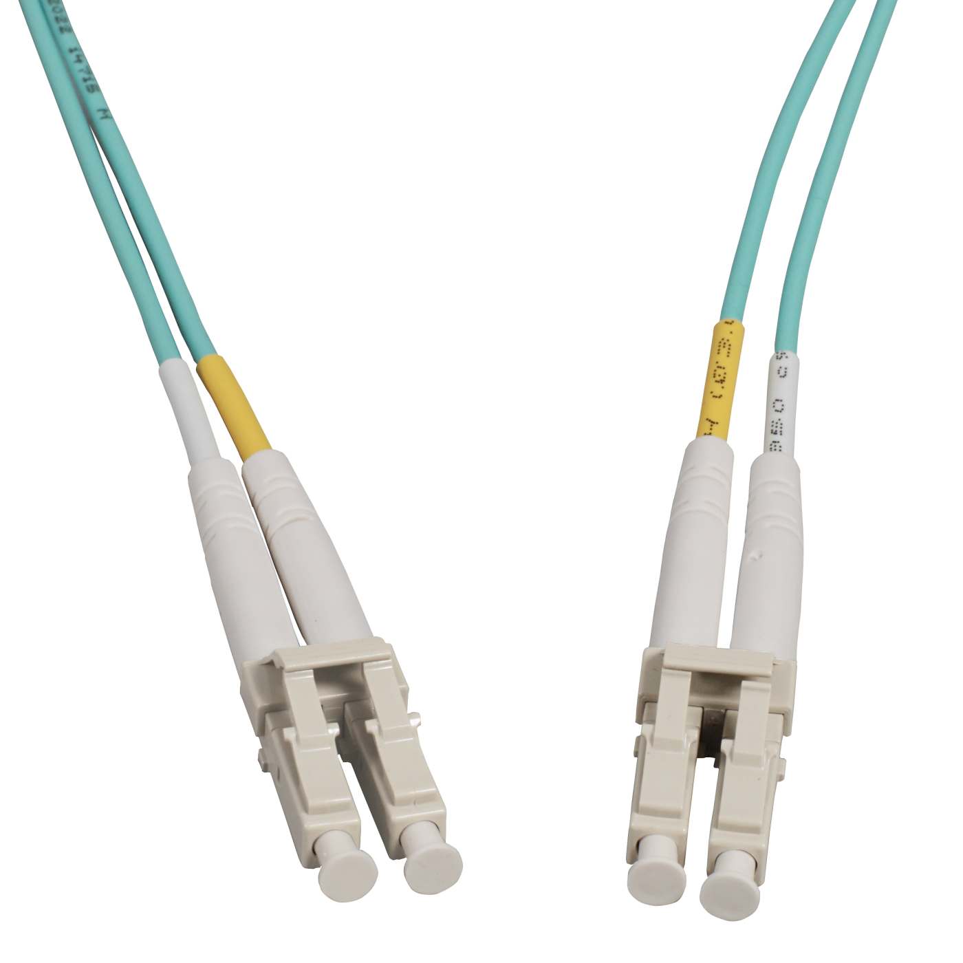 0.5 m LC to LC UPC Fiber Optic Patch Cable, 2.0 mm, Duplex, OFNR, OM4 Multimode, Aqua Image 2