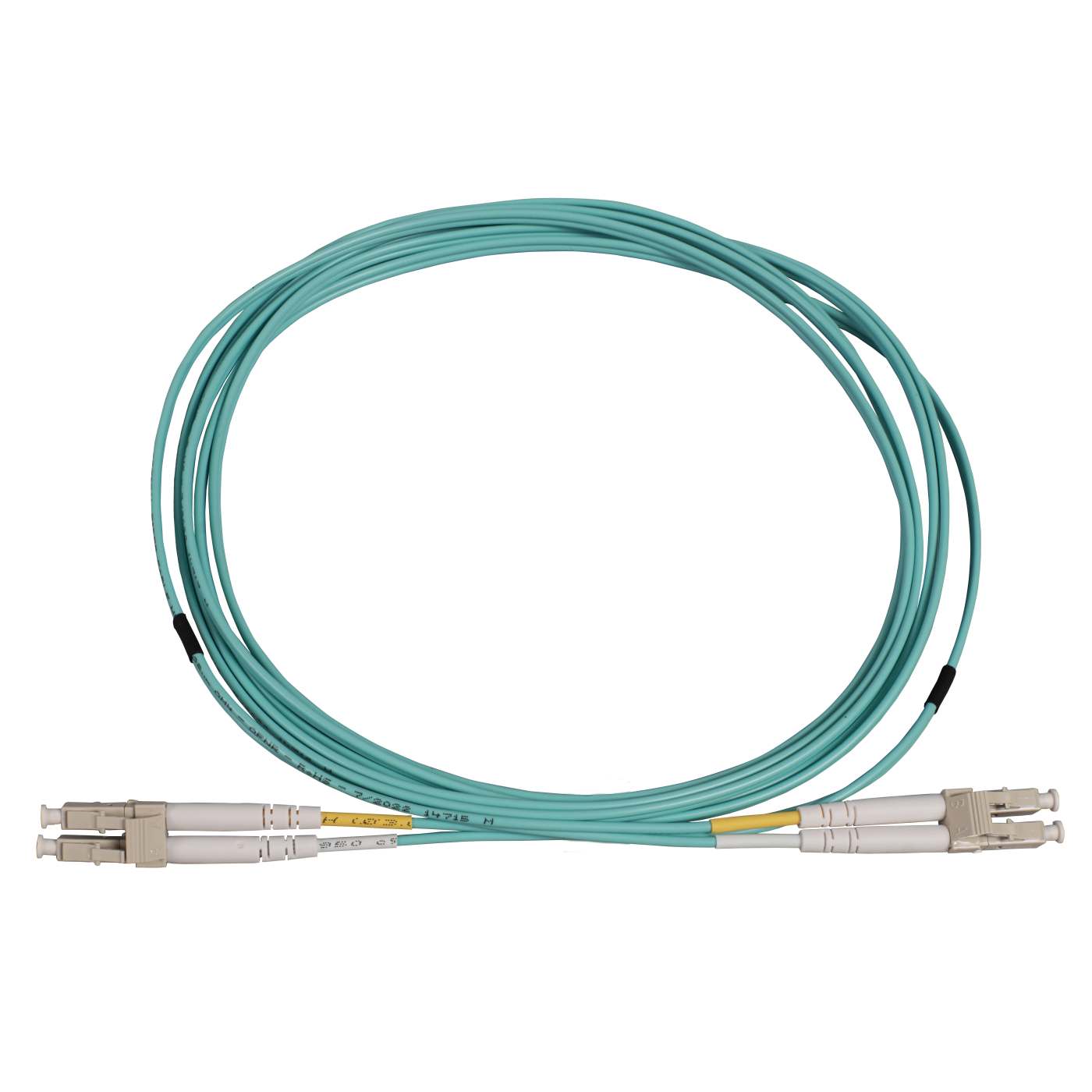 0.5 m LC to LC UPC Fiber Optic Patch Cable, 2.0 mm, Duplex, OFNR, OM4 Multimode, Aqua Image 3