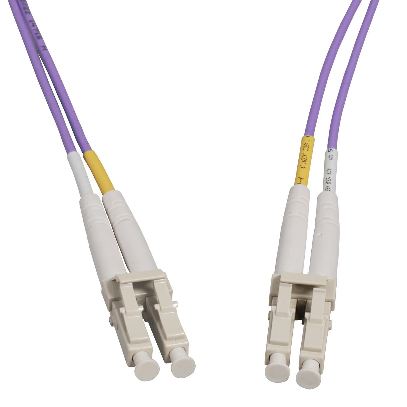 0.5 m LC to LC UPC Fiber Optic Patch Cable, 2.0 mm, Duplex, OFNR, OM4 Multimode, Violet Image 2