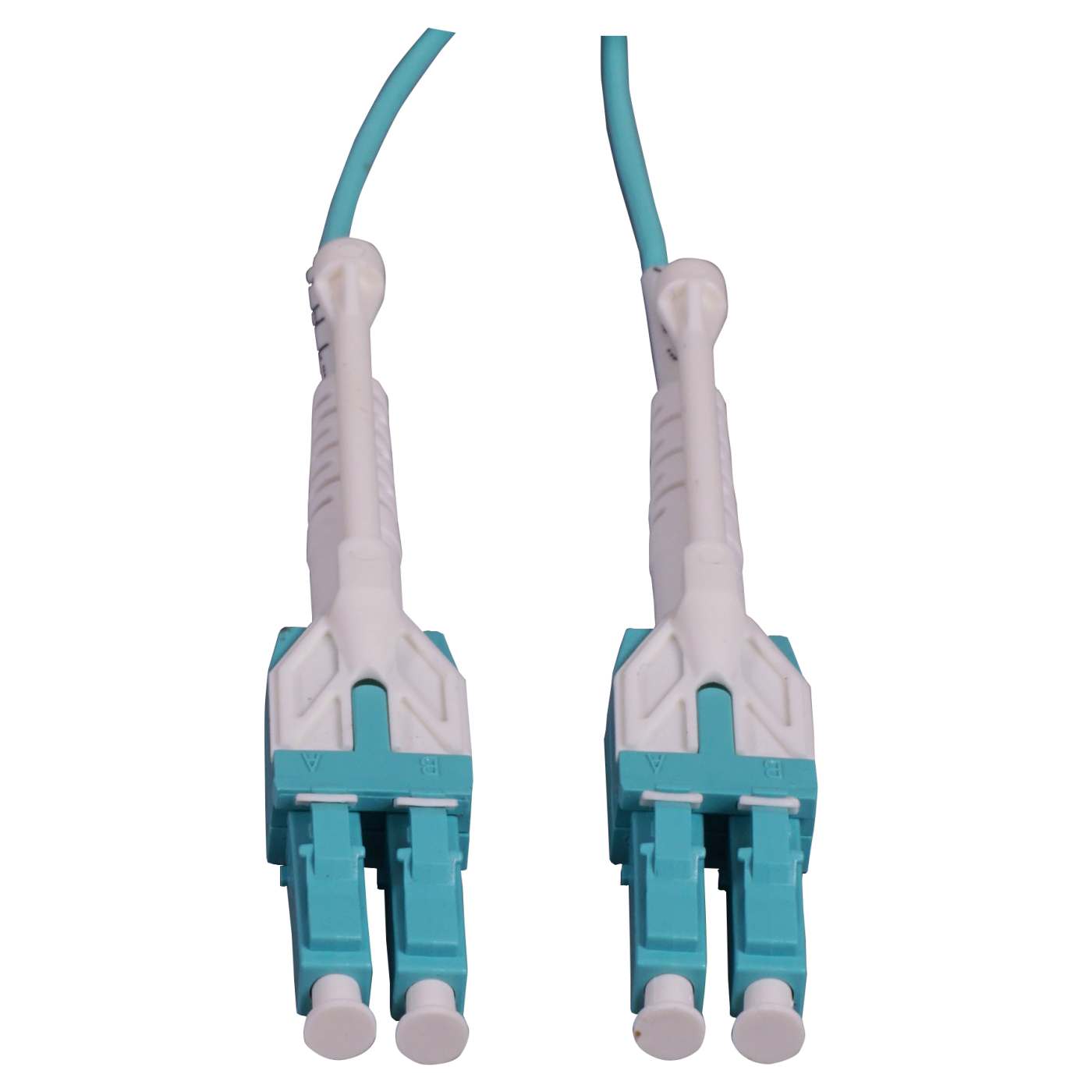 1 m LC to LC UPC Fiber Optic Patch Cable, Uniboot Pull-push tab, 2.0 mm, Duplex, OFNR, OM3 Multimode, Aqua Image 2