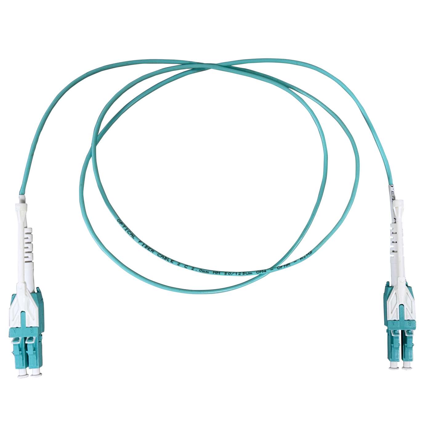 1 m LC to LC UPC Fiber Optic Patch Cable, Uniboot Pull-push tab, 2.0 mm, Duplex, OFNR, OM3 Multimode, Aqua Image 4