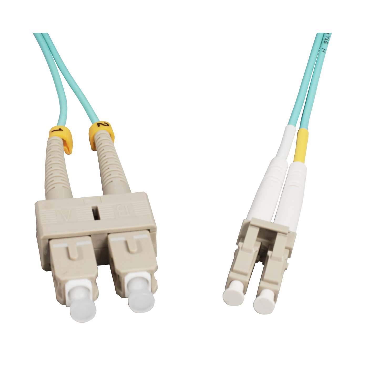 1 m LC to SC UPC Fiber Optic Patch Cable, 2.0 mm, Duplex, OFNR, OM4 Multimode, Aqua Image 2