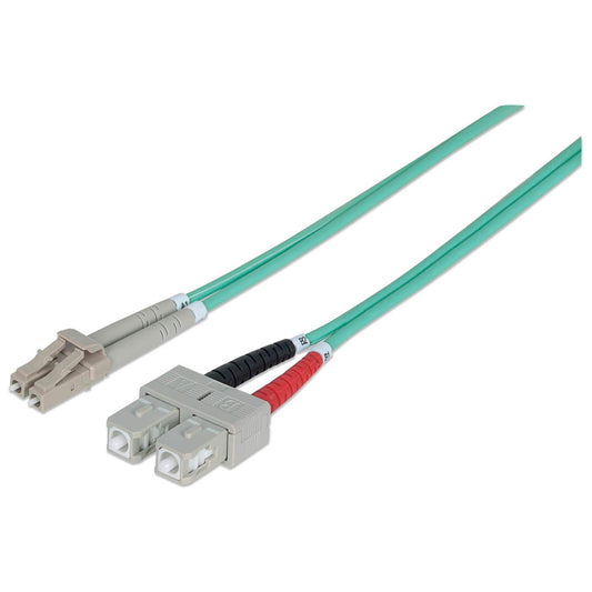 1 m LC to SC UPC Fiber Optic Patch Cable, 3.0 mm, Duplex, LSZH, OM3 Multimode, Aqua Image 1