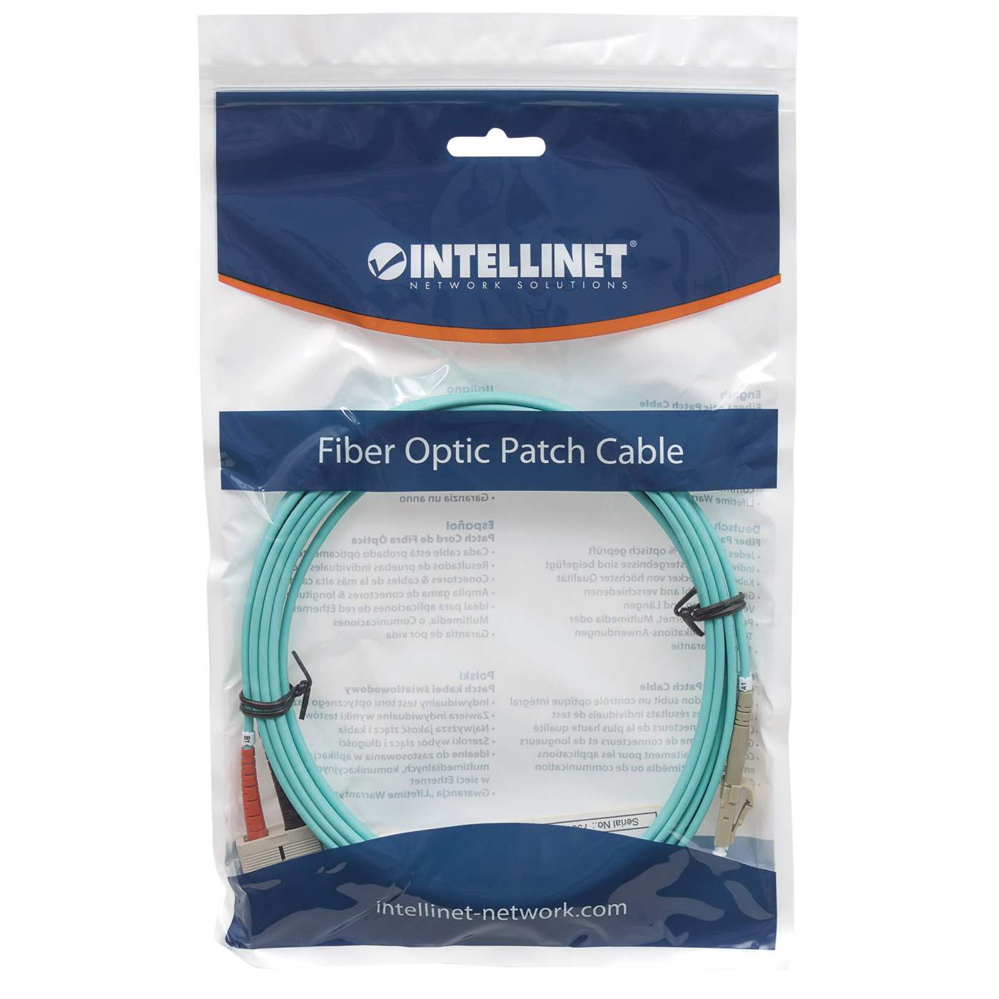 1 m LC to SC UPC Fiber Optic Patch Cable, 3.0 mm, Duplex, LSZH, OM3 Multimode, Aqua Packaging Image 2