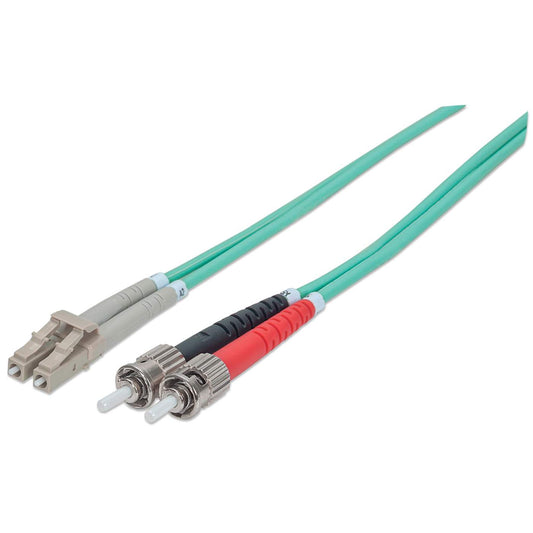 1 m LC to ST UPC Fiber Optic Patch Cable, 3.0 mm, Duplex, LSZH, OM3 Multimode, Aqua Image 1