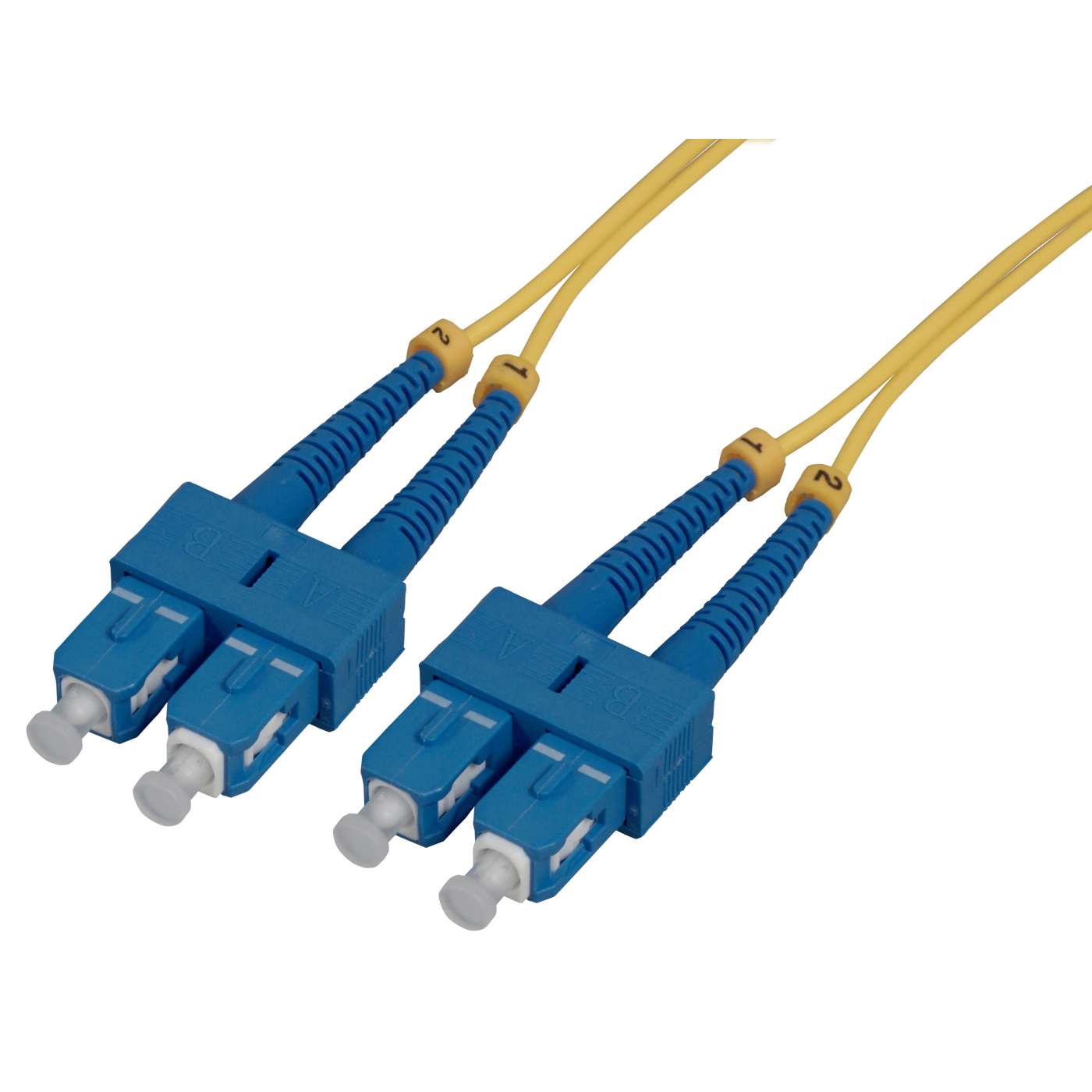 1 m SC to SC UPC Fiber Optic Patch Cable, 2.0 mm, Duplex, OFNR, Singlemode BIF, Yellow Image 1