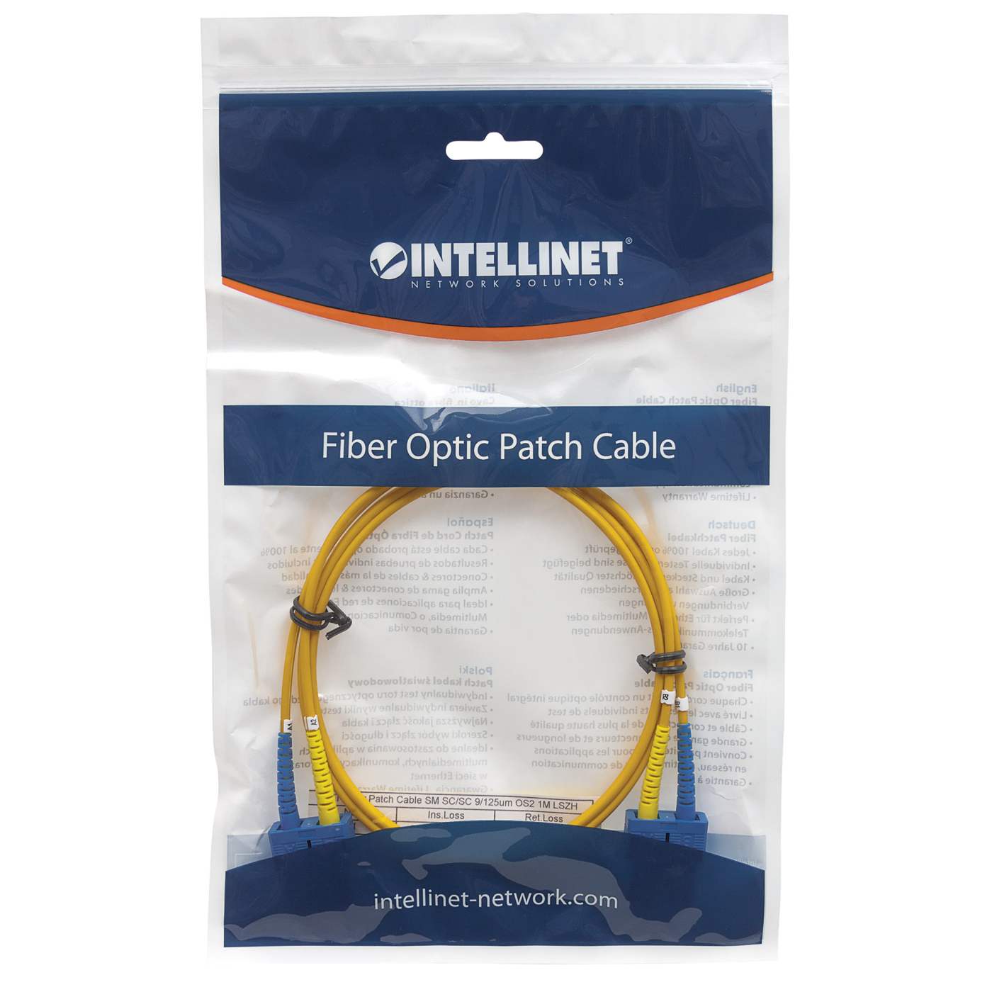 1 m SC to SC UPC Fiber Optic Patch Cable, 3.0 mm, Duplex, LSZH, OS2 Singlemode, Yellow Packaging Image 2