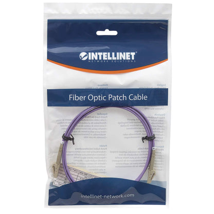 10 m LC to LC UPC Fiber Optic Patch Cable, 3.0 mm, Duplex, LSZH, OM4 Multimode, Violet Packaging Image 2