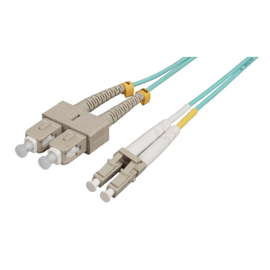 10 m LC to SC UPC Fiber Optic Patch Cable, 2.0 mm, Duplex, OFNR, OM4 Multimode, Aqua Image 1