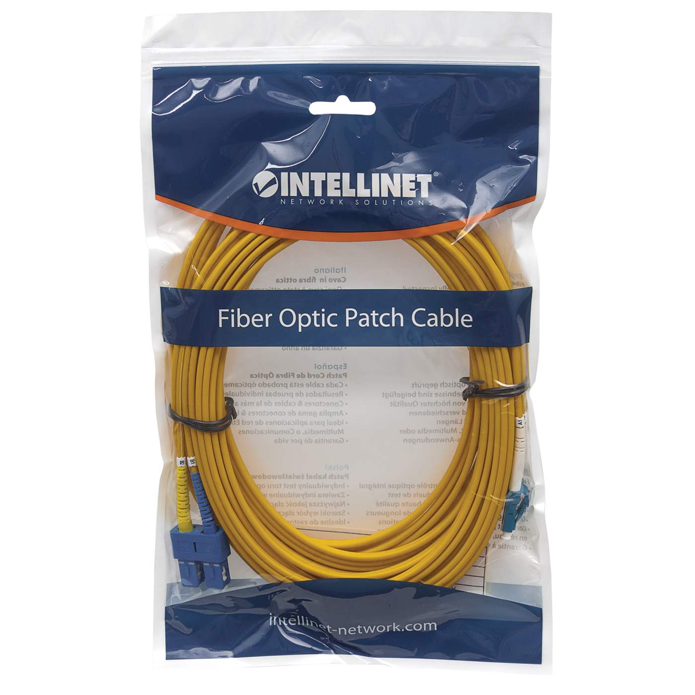10 m LC to SC UPC Fiber Optic Patch Cable, 3.0 mm, Duplex, LSZH, OS2 Singlemode, Yellow Packaging Image 2