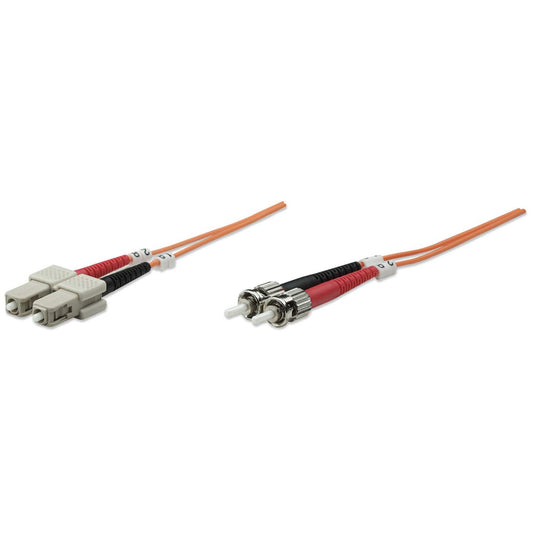 10 m ST to SC UPC Fiber Optic Patch Cable, 3.0 mm, Duplex, LSZH, OM1 Multimode, Orange Image 1