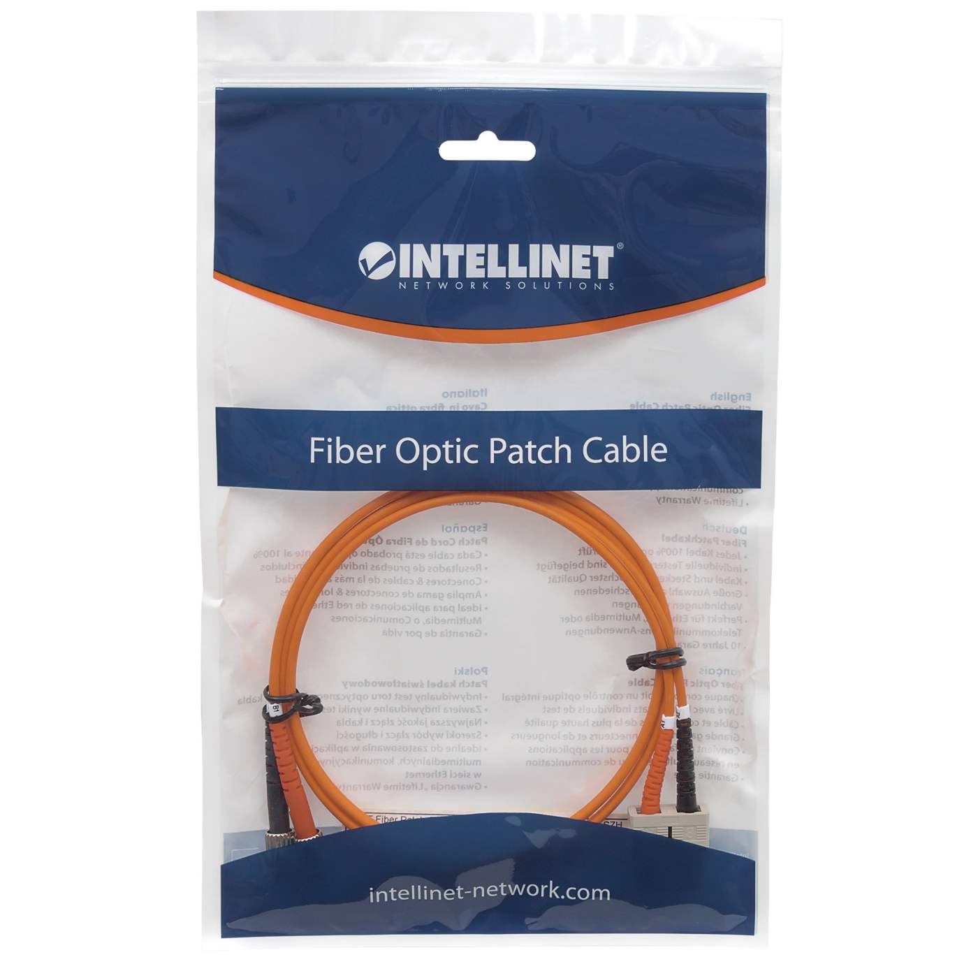 10 m ST to SC UPC Fiber Optic Patch Cable, 3.0 mm, Duplex, LSZH, OM1 Multimode, Orange Packaging Image 2
