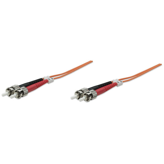 10 m ST to ST UPC Fiber Optic Patch Cable, 3.0 mm, Duplex, LSZH, OM1 Multimode, Orange Image 1