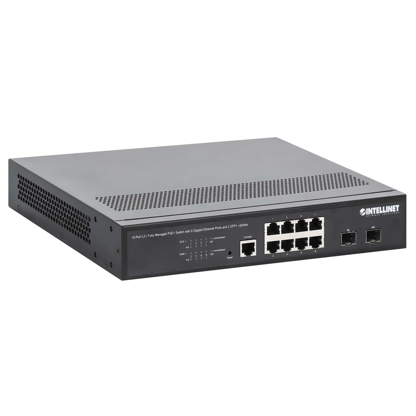 10-Port L2+ Fully Managed PoE+ Switch with 8 Gigabit Ethernet Ports and 2 SFP+ Uplinks Image 3
