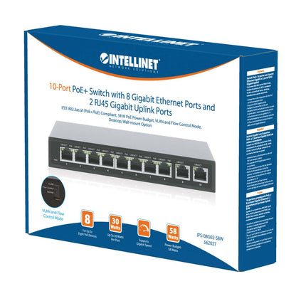 10-Port PoE+ Switch with 8 Gigabit Ethernet Ports and 2 RJ45 Gigabit Uplink Ports Packaging Image 2
