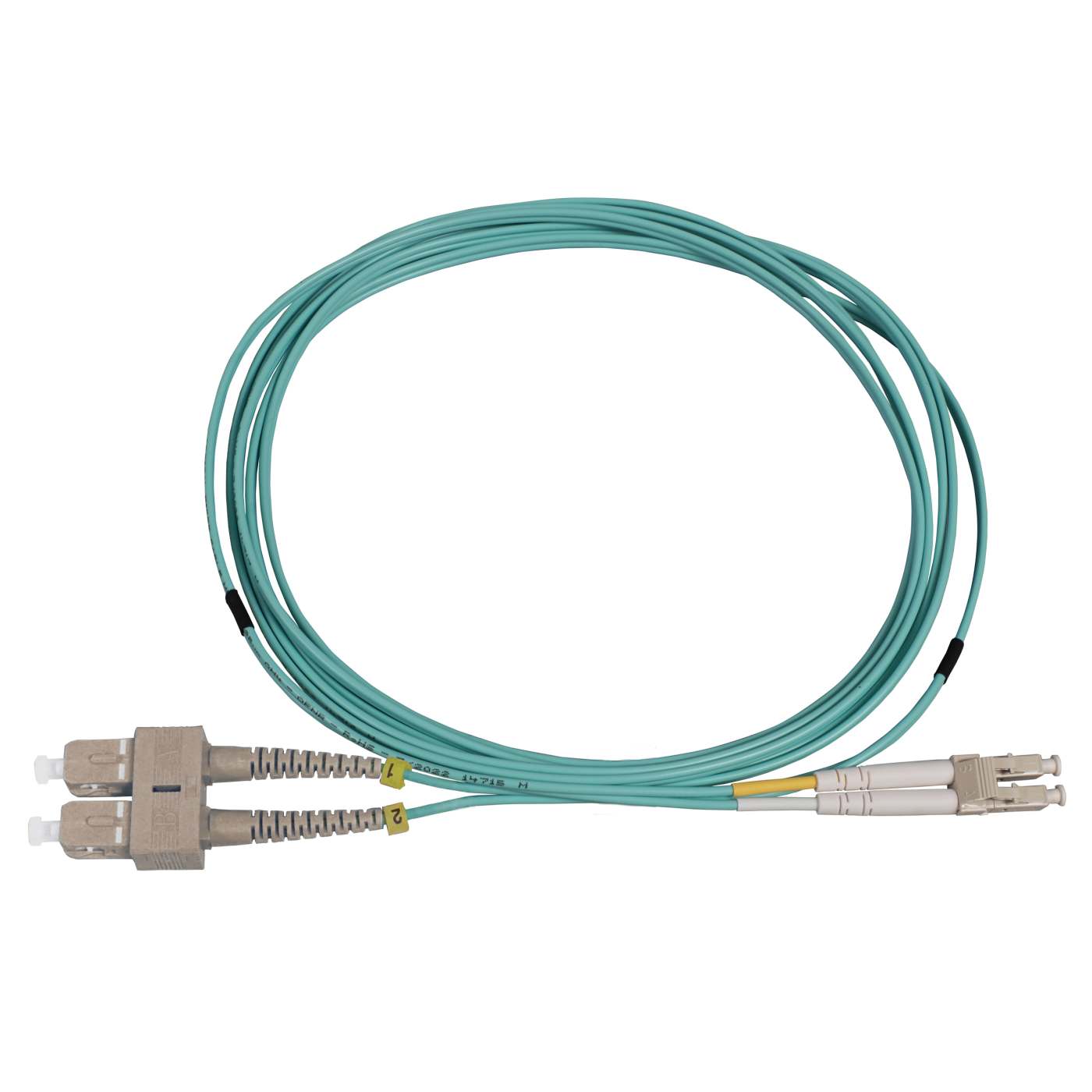 15 m LC to SC UPC Fiber Optic Patch Cable, 2.0 mm, Duplex, OFNR, OM3 Multimode, Aqua Image 3