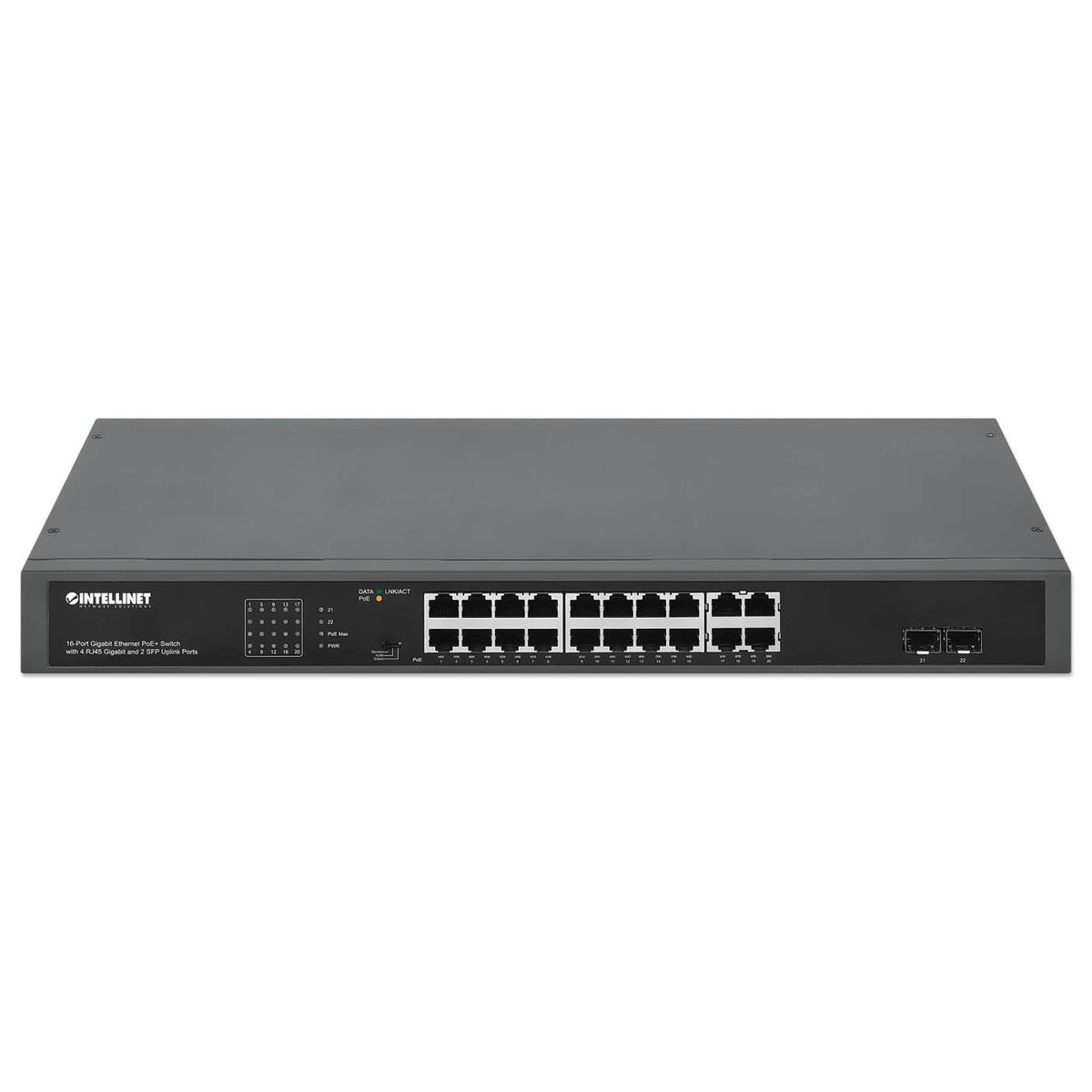 16-Port Gigabit Ethernet PoE+ Switch with 4 RJ45 Gigabit and 2 SFP Uplink Ports Image 4