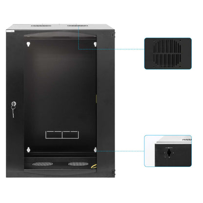 19" Double Section Wallmount Cabinet, 15U, 600 mm (23.6 in.) Depth, Black Image 8