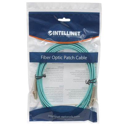 2 m LC to LC UPC Fiber Optic Patch Cable, 3.0 mm, Duplex, LSZH, OM3 Multimode, Aqua Packaging Image 2