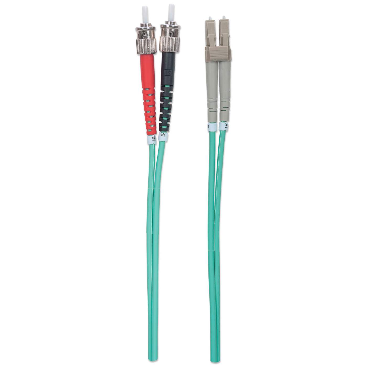 2 m LC to ST UPC Fiber Optic Patch Cable, 3.0 mm, Duplex, LSZH, OM3 Multimode, Aqua Image 5