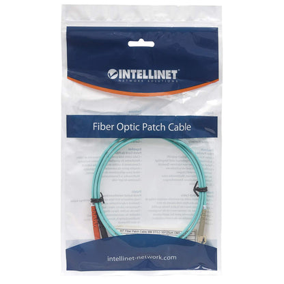2 m LC to ST UPC Fiber Optic Patch Cable, 3.0 mm, Duplex, LSZH, OM3 Multimode, Aqua Packaging Image 2