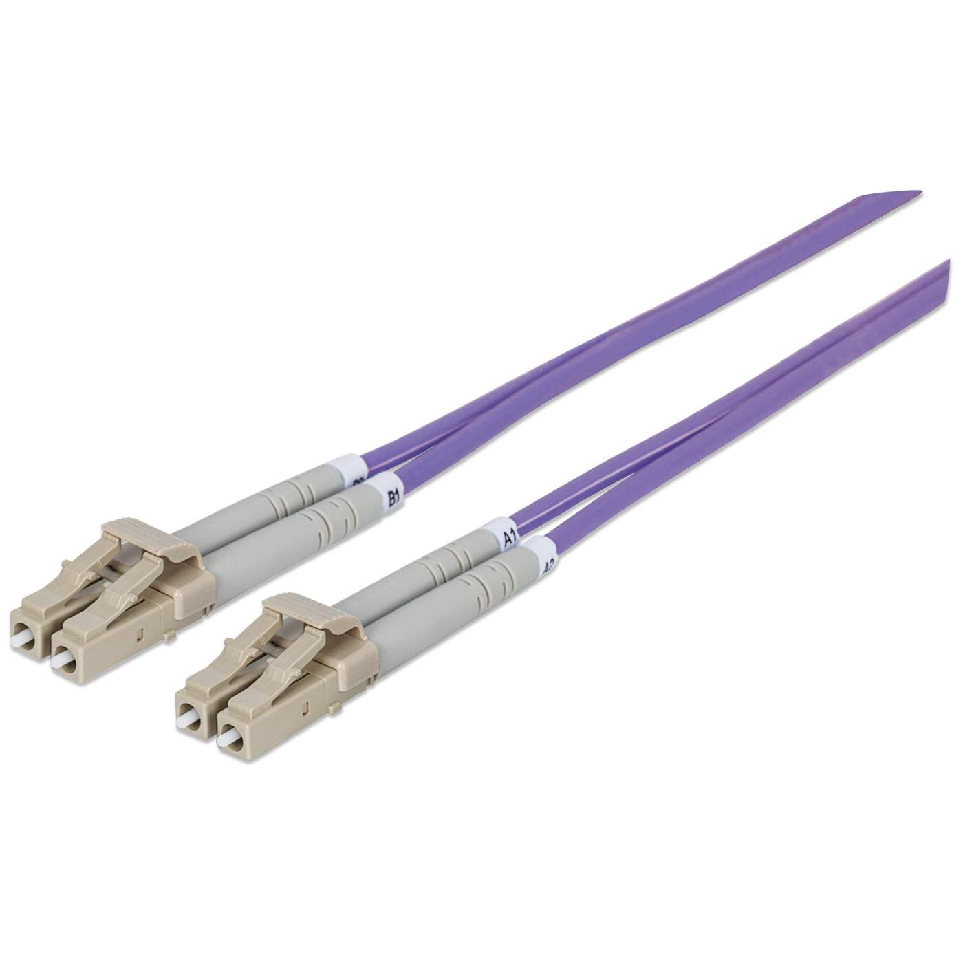 20 m LC to LC UPC Fiber Optic Patch Cable, 3.0 mm, Duplex, LSZH, OM4 Multimode, Violet Image 1