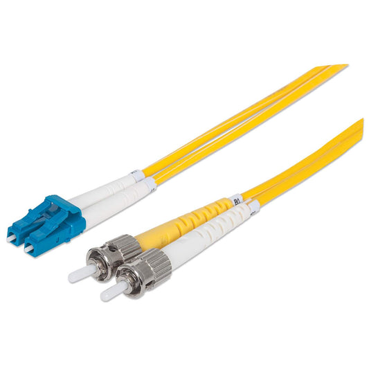 20 m LC to ST UPC Fiber Optic Patch Cable, 3.0 mm, Duplex, LSZH, OS2 Singlemode, Yellow Image 1