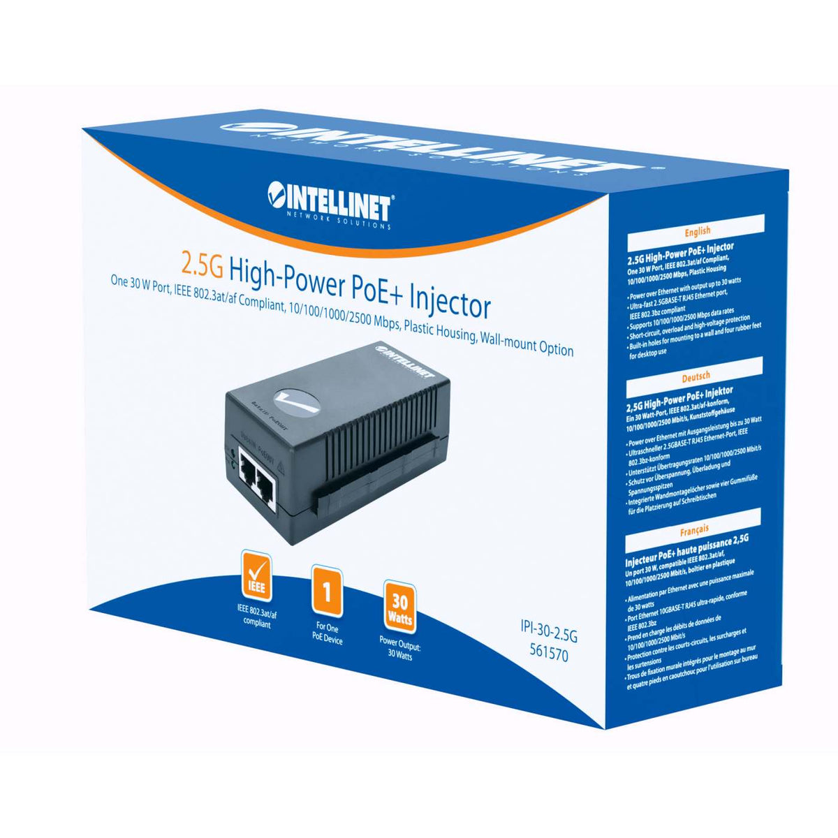 2.5G High-Power PoE+ Injector 30W Packaging Image 2