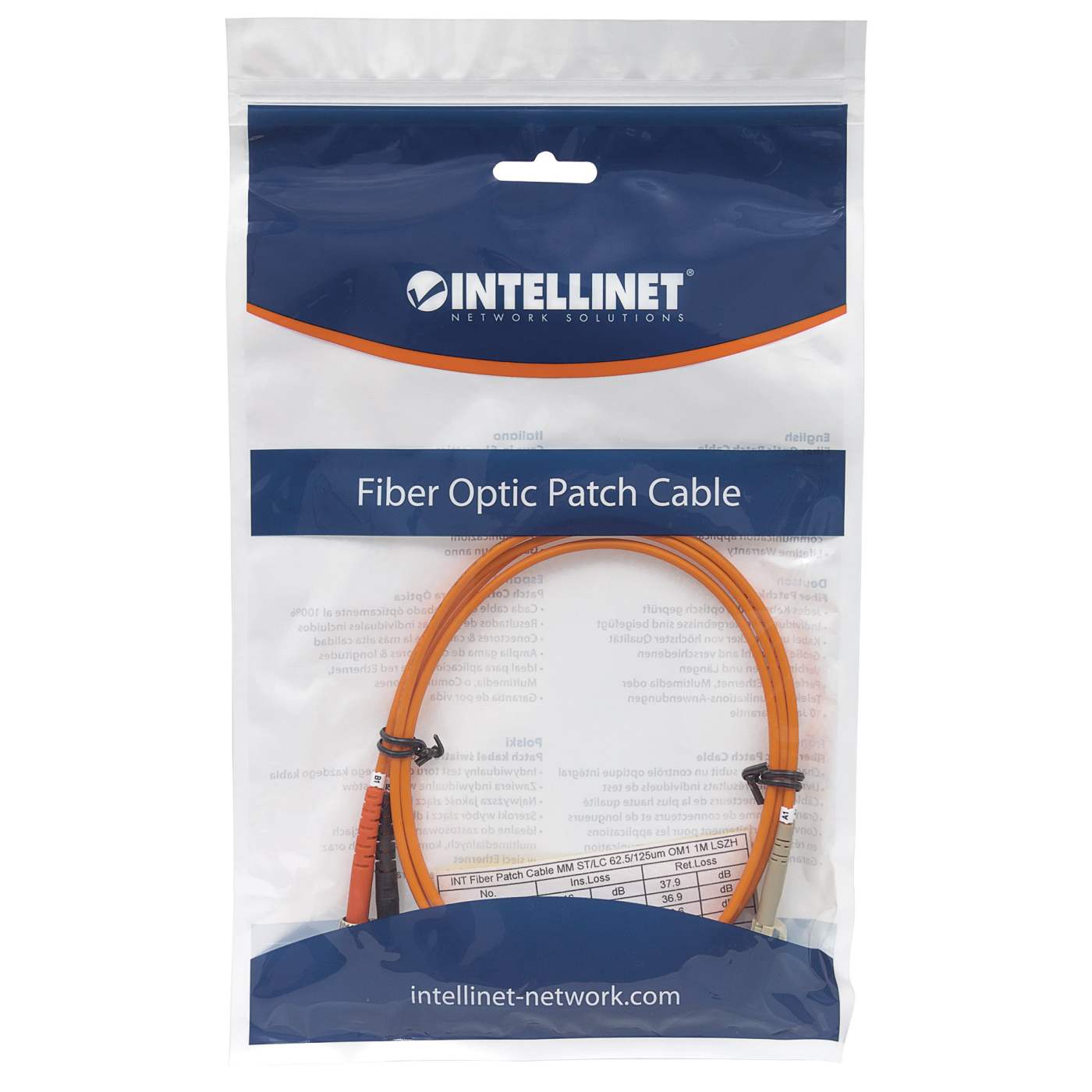 3 m LC to ST UPC Fiber Optic Patch Cable, 3.0 mm, Duplex, LSZH, OM1 Multimode, Orange Packaging Image 2