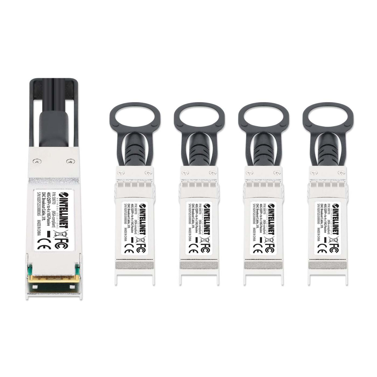 40G QSFP+ to 4 x 10G SFP+ Passive DAC Breakout Cable, 3 ft. Image 3
