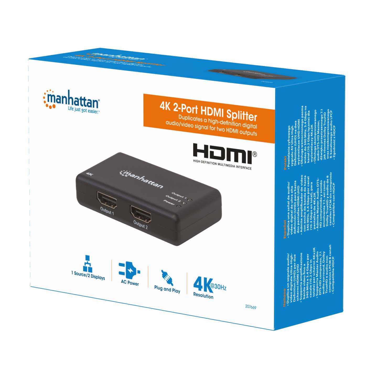 4K 2-Port HDMI Splitter Packaging Image 2