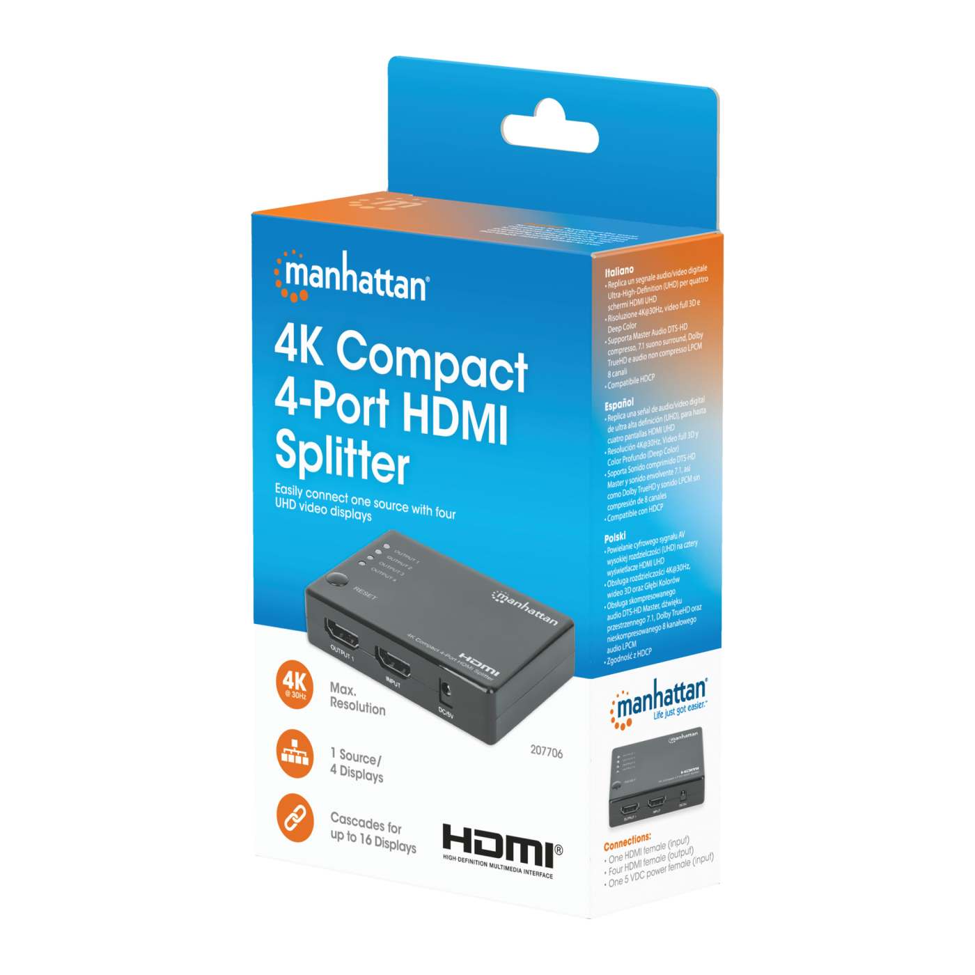 4K Compact 4-Port HDMI Splitter Packaging Image 2