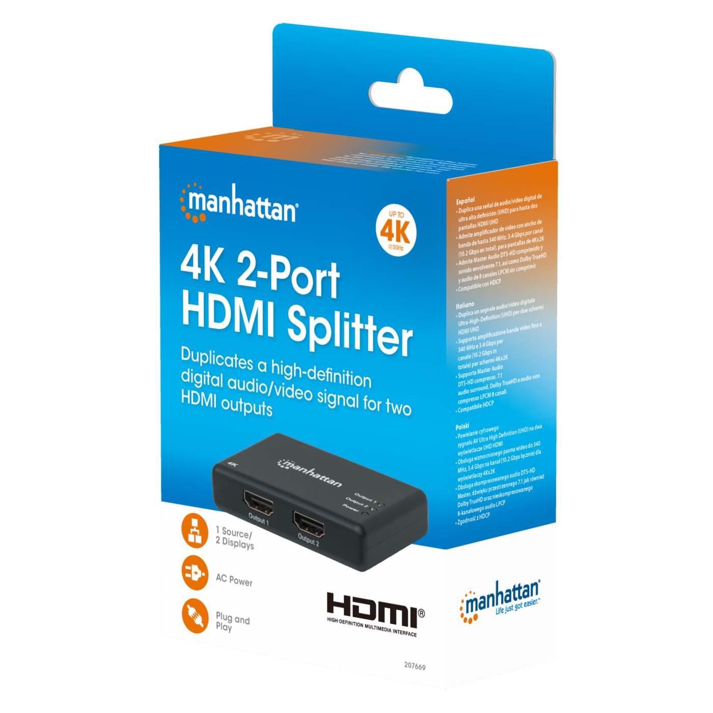 4K@30Hz 2-Port HDMI Splitter Packaging Image 2