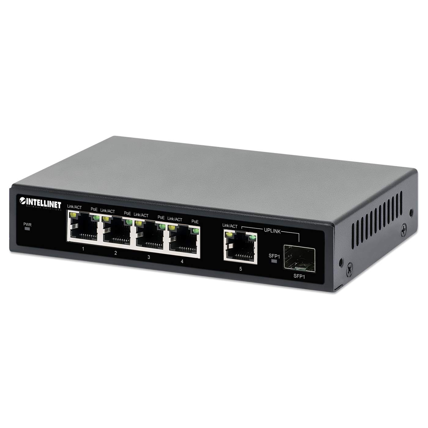 5-Port Gigabit Ethernet PoE+ Switch with SFP Port Image 1