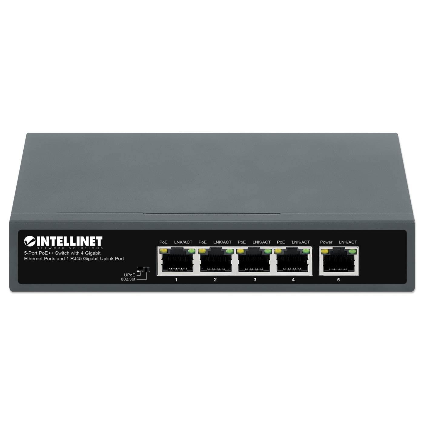 5-Port PoE++ Switch with 4 Gigabit Ethernet Ports and 1 RJ45 Gigabit Uplink Port Image 3