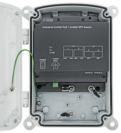 Outdoor 2-Port IP67/IK10 Gigabit PoE++ Switch with 2 SFPs and 12~56VDC Input | 180W